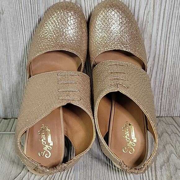 Seychelles Whirl Embossed Gold Metallic Round Toe Slingback Pumps Womens 6.5 NEW - Picture 7 of 15